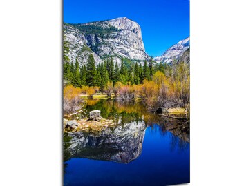 Photo reflet d'El Capitan dans le parc national de Yosemite avec des couleurs d'automne et le lac Mirror | Art mural Yosemite | Impression paysage de montagne