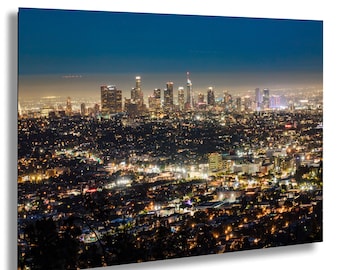 Ligne d'horizon de Los Angeles la nuit - Impression de photographie de paysage urbain du centre-ville de Los Angeles de l'observatoire Griffith - Art mural californien avec lumières de la ville