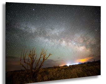Voie lactée au-dessus du désert de l'Arizona - Impression de photographie de ciel nocturne près du Grand Canyon - Art mural ciel étoilé avec buisson du désert et montagnes