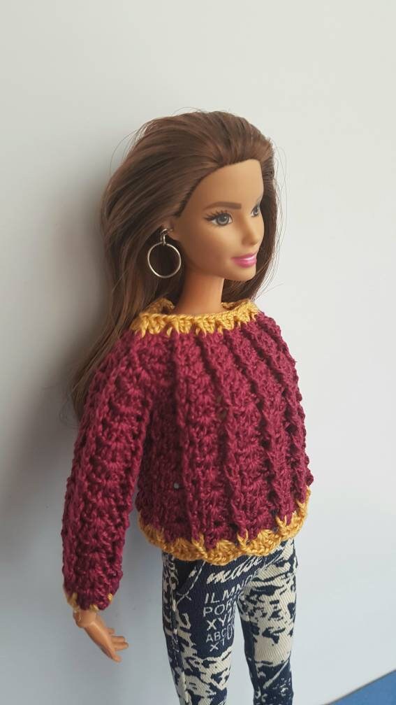 Barbie doll clothes. Barbie crochet sweater. Shirt for Barbie. Etsy