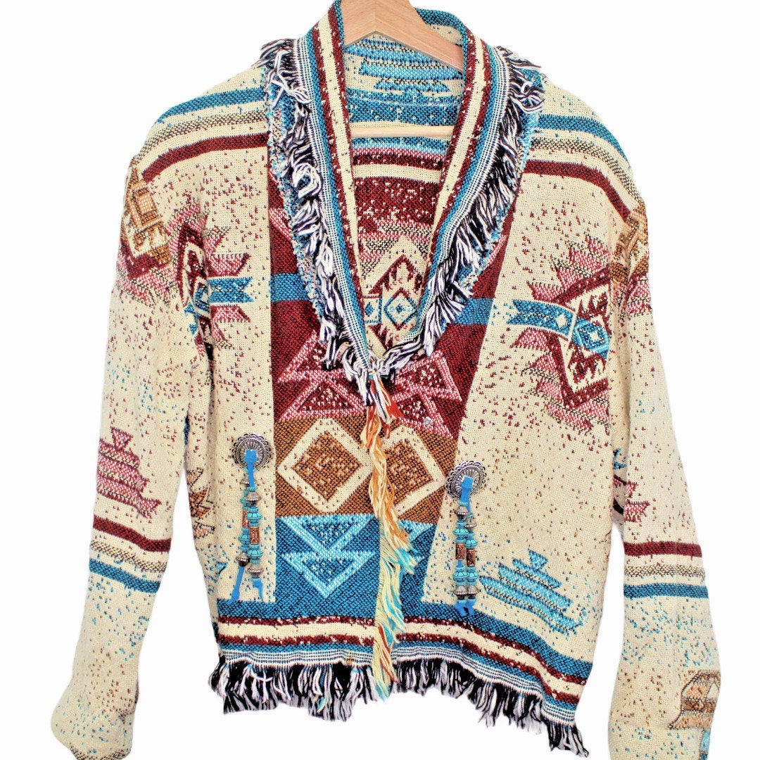 I103 Vintage Western Native American Design Cardigan Navajo Etsy