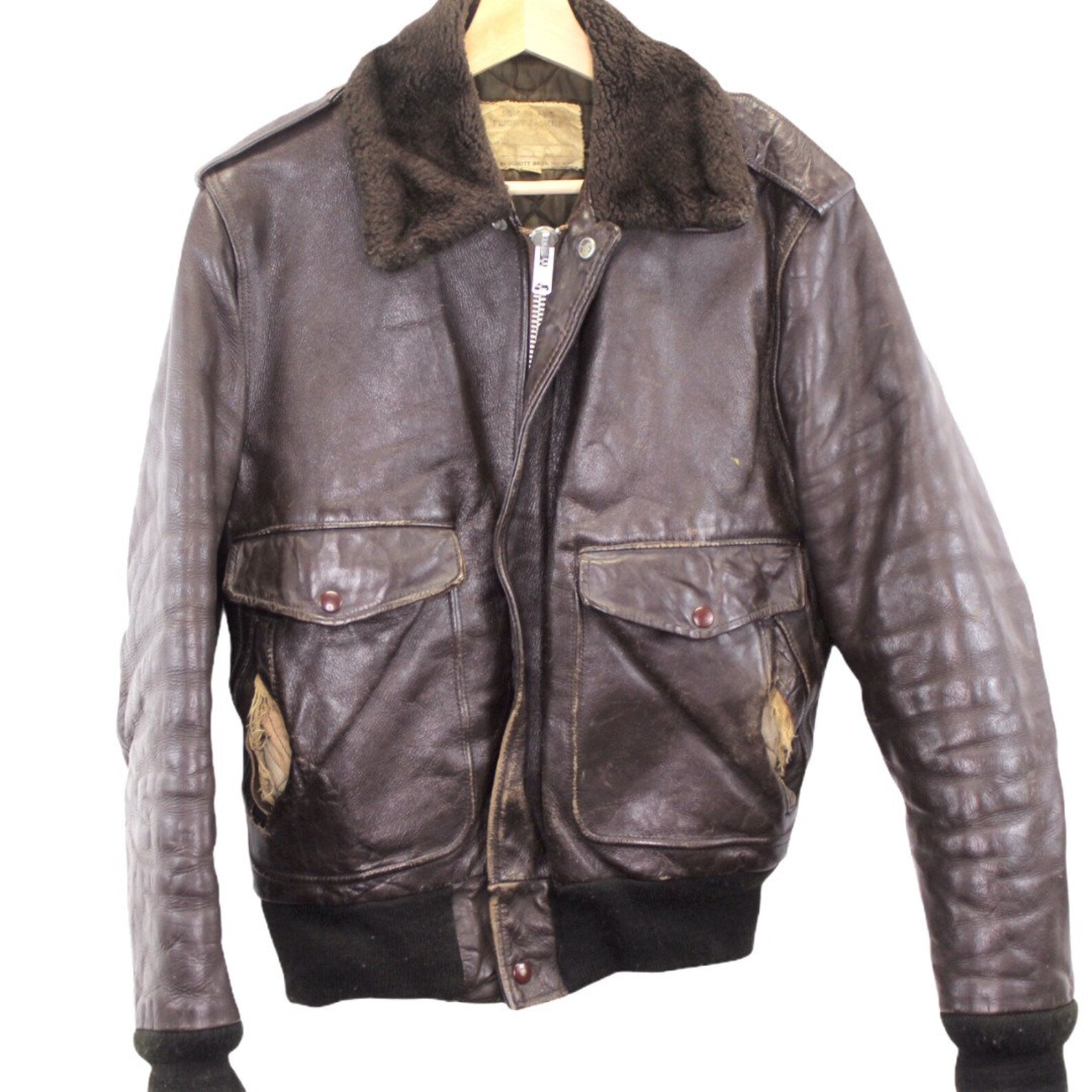 K250 vintage Schott Bros Leather Bomber Flight Jacket Brown Etsy