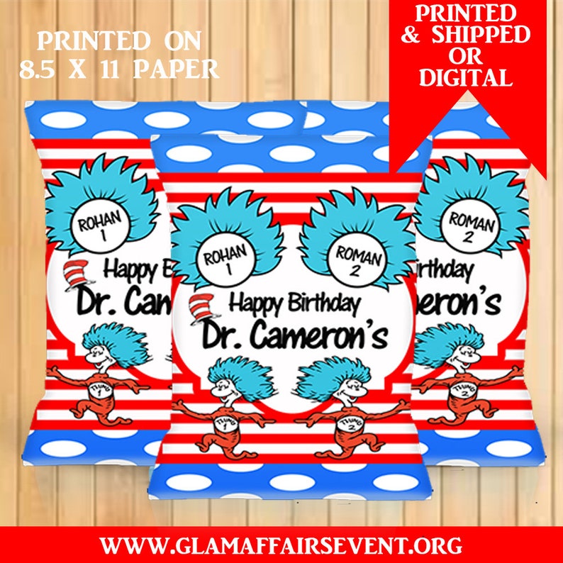 Thing 1 Thing 2 Chip Bags Cat In The Hat Birthday Party Etsy