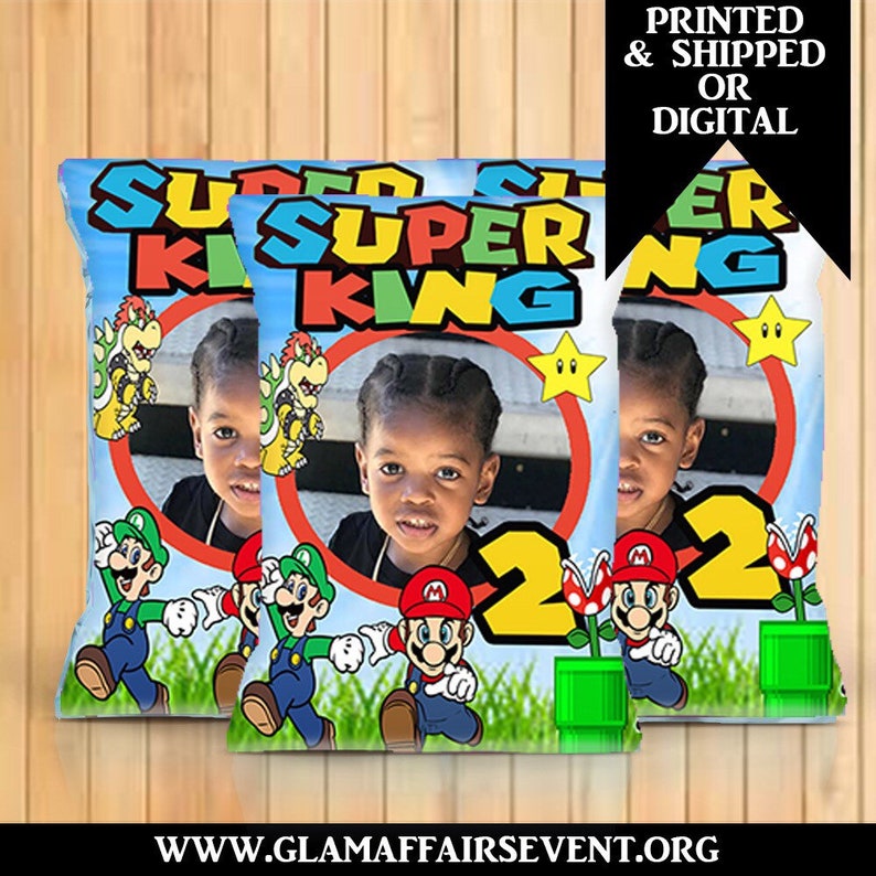 Birthday Party Favor Bags Super Mario Brothers Custom Chip Bags Super Mario Brothers Treat Bags
