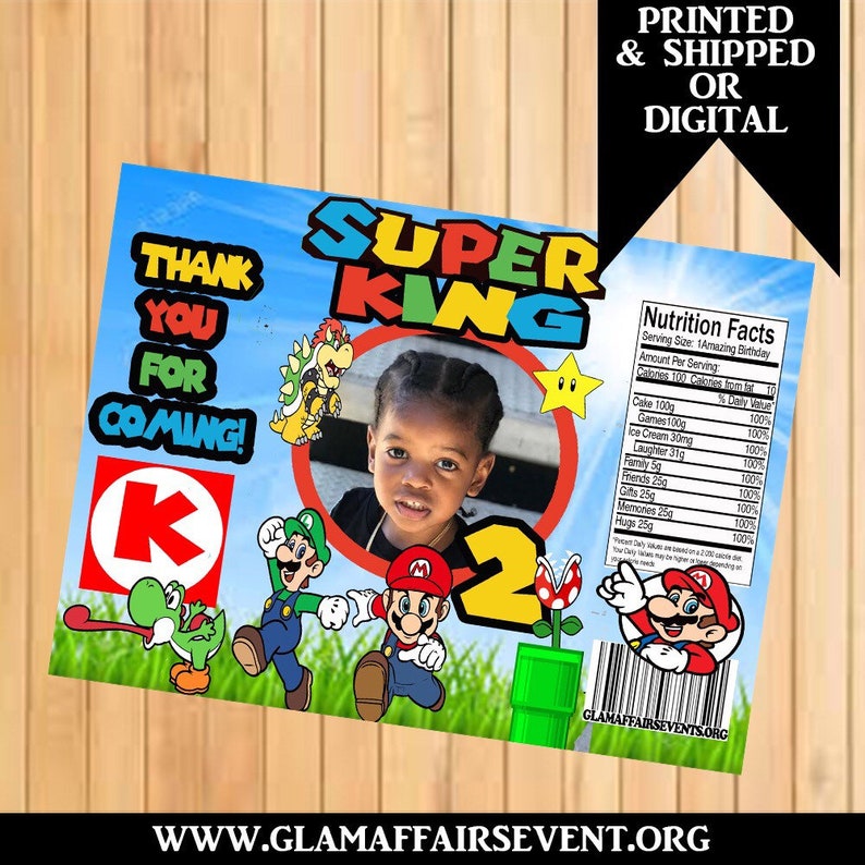 Birthday Party Favor Bags Super Mario Brothers Custom Chip Bags Super Mario Brothers Treat Bags