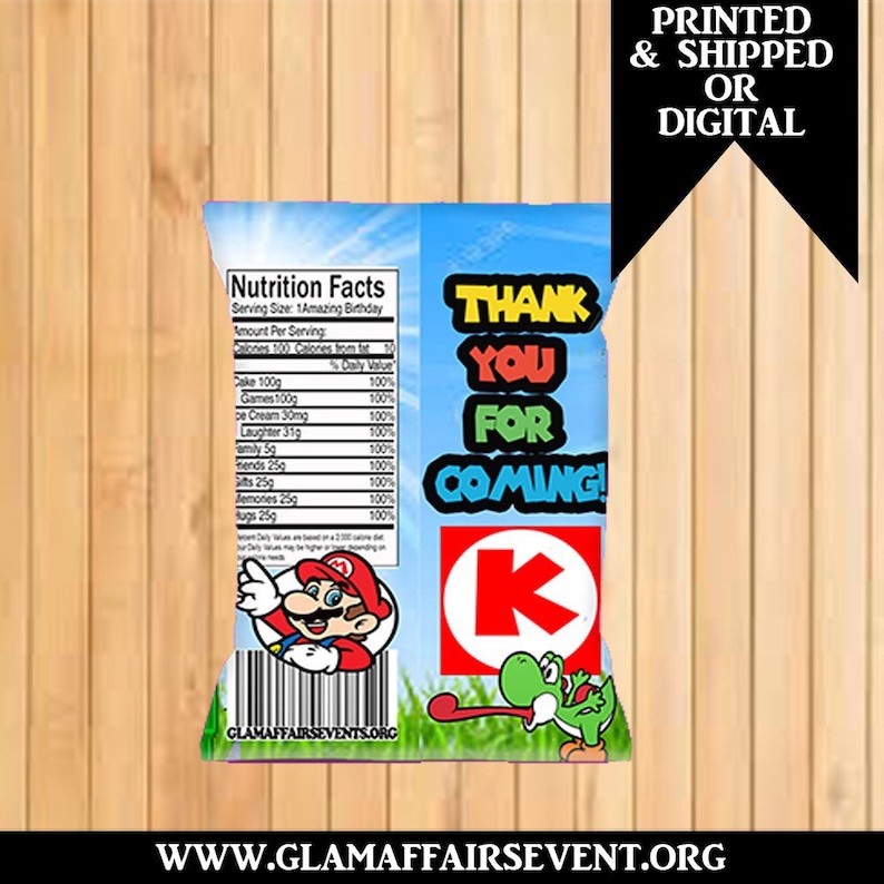 Birthday Party Favor Bags Super Mario Brothers Custom Chip Bags Super Mario Brothers Treat Bags