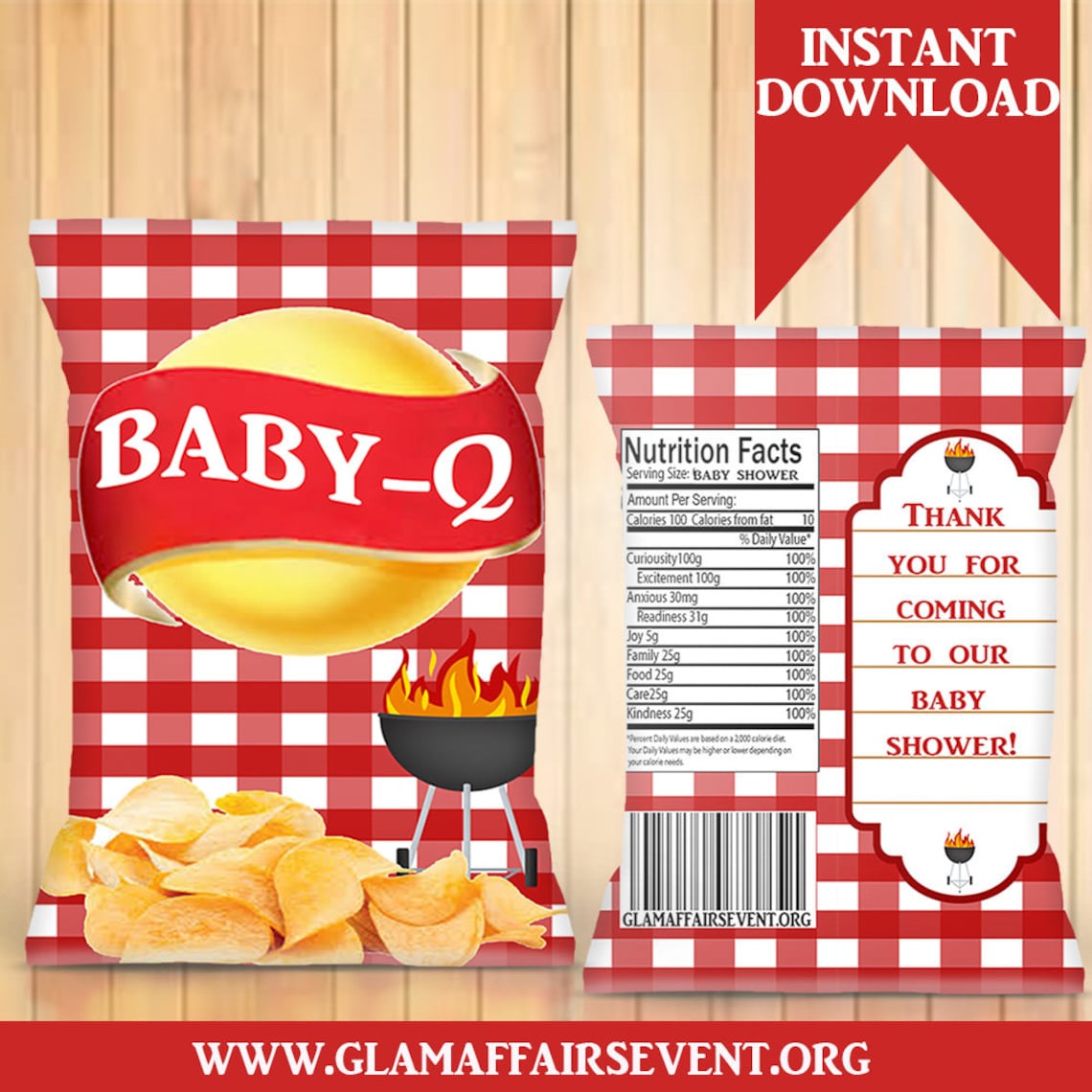 BabyQ Chip Bag Baby Que BabyQ Baby Shower Treat Bags Etsy