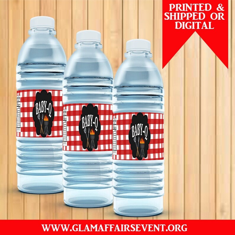 BabyQ Water Bottle Labels Baby Que BabyQ Baby Shower Etsy