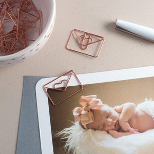 Envelope Heart Rose Gold Paper Clips