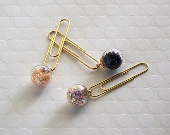 Gold Planner Clips: Confetti, Chic Black, or Stars, Set of 5
