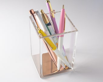 Chic Acrylic Rose Gold Pen Holder & Ruler