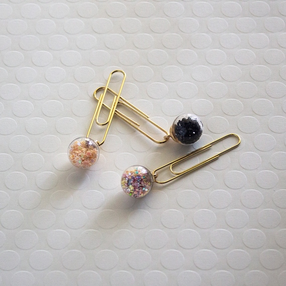 Gold Planner Clips: Confetti, Chic Black, or Stars, Set of 5