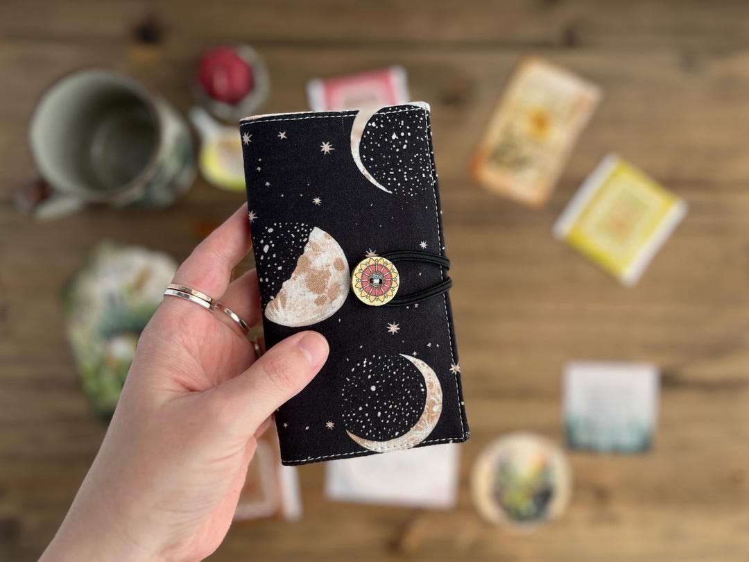 Tea Bag Wallet, Ephemera Holder, Travel Pouch With Pockets, Moon Phases ...