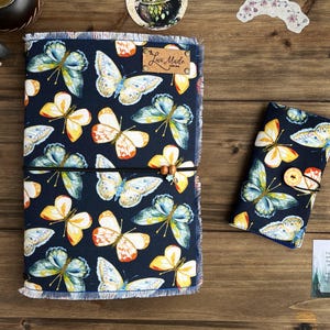 Colorful Butterflies, Blue, Soft Journal Cover with Vertical Pocket for multiple notebooks, books, journals, prayerbooks, planners