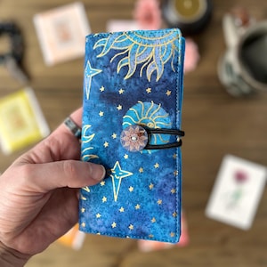 DIVINE IMPERFECTION Batik Gold Moons Tea Wallet, Ephemera Holder, Travel Pouch with pockets