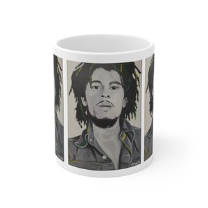 Bob Marley Ceramic Mug, Music lovers coffee mug,  coffee mug with painting of Bob Marley,  unique Bob Marley cup, unique music gifts.