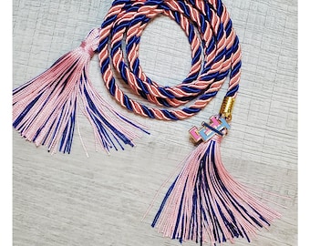 Jack and Jill Graduation Honor Cord: Pink & Blue with Logo Charm