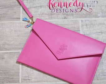 Genuine Leather Jack and Jill interlocking logo embossed purse/ clutch purse