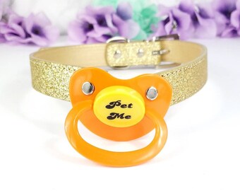 Pet Me Adult Pacifier Gag - Glitter ABDL Pet Play Pacifier with Straps - DDLG Pacifier Gag