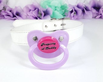 Adult Pacifier Gag - White ABDL Restraints - DDLG Pacifier - Adult Baby Age Play Pacifier -  Property Of Daddy