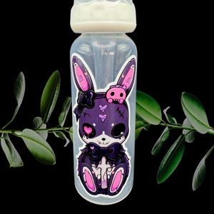 ABDL Bottle - Adult Size Baby Bottle - Large Teat Baby Bottle - Goth Bunny Little Space Accessories