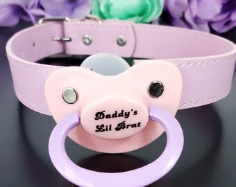 Adult Pacifier Gag, Daddy's Lil Brat Pink ABDL Gag, DDLG Pacifier Gag, Adult Baby Age Play Pacifier Gag, Mature Dummy Gag