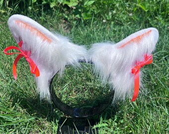 Corset Puppy Cosplay Animal Ears - Kawaii Ribbon Pet Play Ears- Fluffy Faux Fur Costume Ears - Halloween Ears