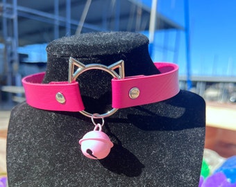 Bell Pet Play Collar - Cat Choker Necklace - Kitten Pet Play Choker - Pink Bell Choker