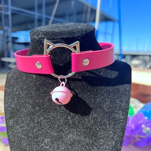 Bell Pet Play Collar - Cat Choker Necklace - Kitten Pet Play Choker - Pink Bell Choker