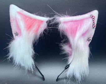 Red Pet Play Animal Ears - Kitten Cosplay Ears -  Pet Play Bendable Pony Ears - Costume Ears - Kitten Ears with Piercings
