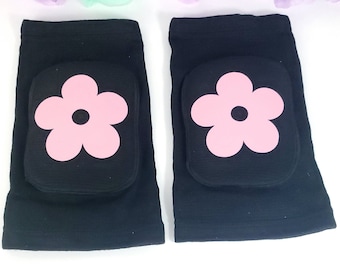 Black Flower Knee pads - Pole Dancing Adult Knee Protection for Pet play and Roleplay | Cosplay Cute Pretend Play Accessories Ideas