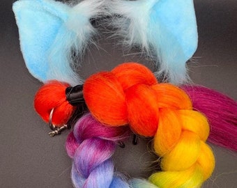 Pony Costume Set - Rainbow Tail and Blue Ears- Halloween Costume Tail  - Pony Cosplay