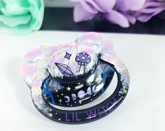 Hand Painted Adult Pacifier - Celestial Witch ABDL Adult Baby Pacifier for Soothing and Age Regress |  Adult Baby Accessories