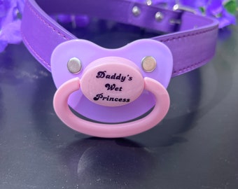Adult Pacifier Gag - Daddy's Wet Princess Purple ABDL Gag -DDLG Pacifier Gag - Adult Baby Age Play Pacifier Gag - Little Space accessories