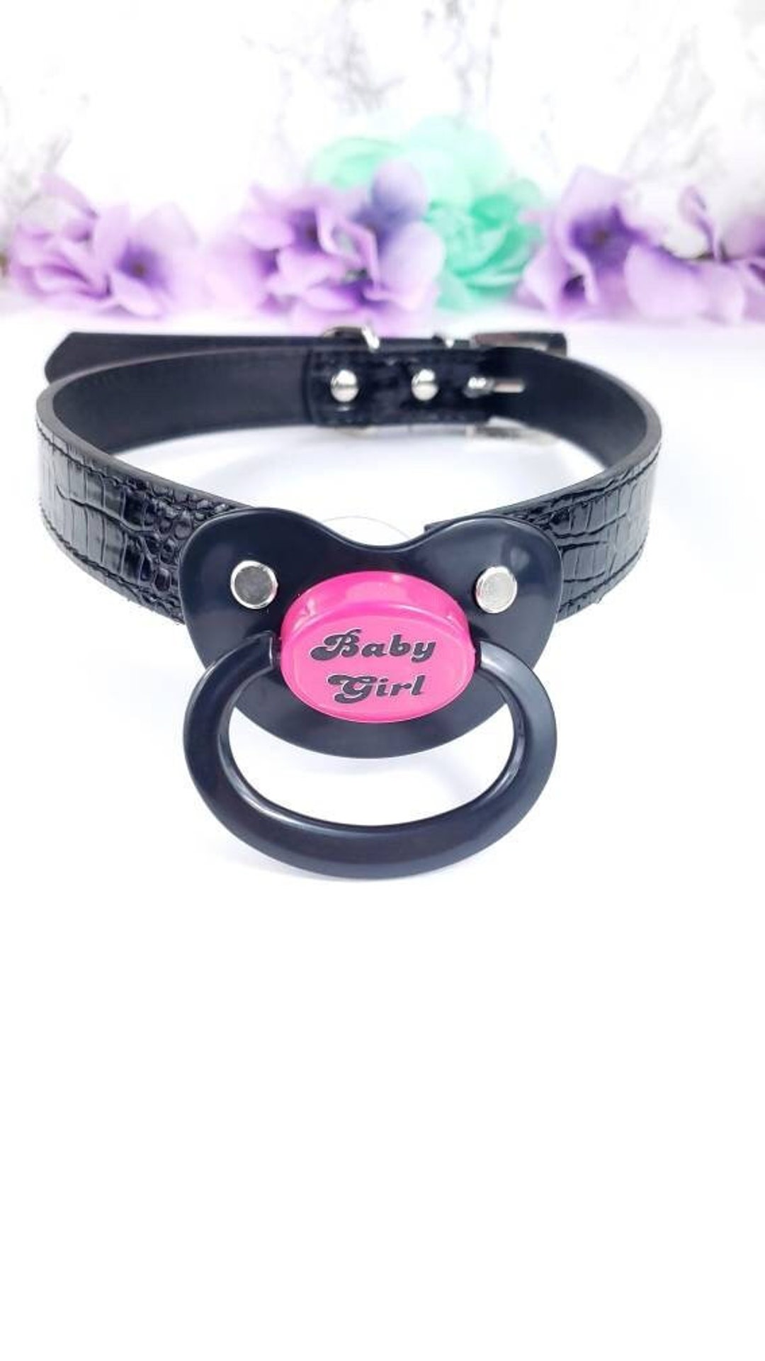 Baby Girl Pacifier Gag, Black ABDL Gag, DDLG Pacifier Gag, Adult Baby Age Play Pacifier Gag
