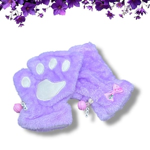 Lavender Pet Play Fingerless Gloves- Custom Text - Human Animal Paws- Cosplay Paws- Pet Play Accessories-Kawaii Paw Gloves