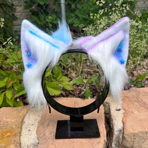 Pet Play Animal Ears -  Galaxy Cosplay Ears - Pastel Halloween Bendable Ears - Cosmic Faux Fur Animal Ears