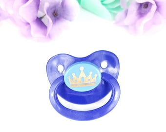 Crown Vinyl Adult Pacifier, ABDL/DDLG Pacifier, Adult Baby Pacifier in Various Colors for Soothing and Age Regress, Baby Cosplay Accessory