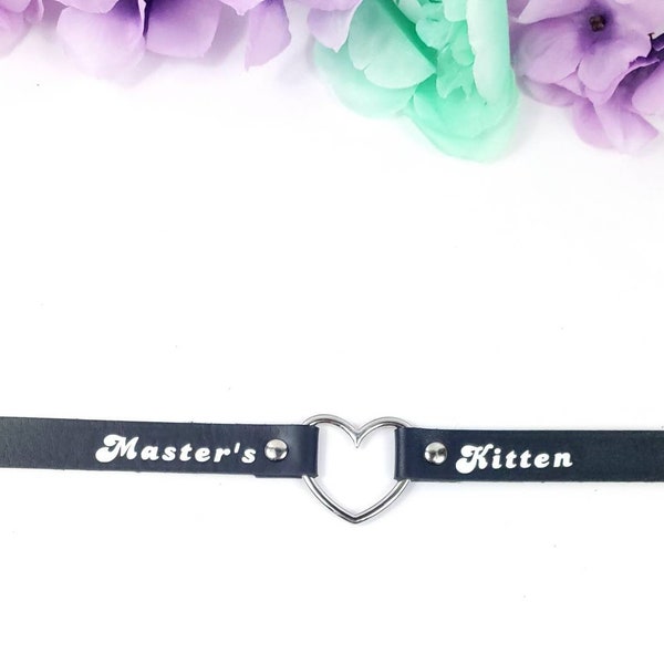 Pet Play Collar - Heart Choker Necklace - Master's Kitten Pet Play Choker