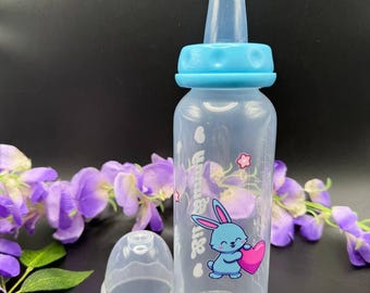 ABDL Bottle - Adult Size Baby Bottle - Large Teat Baby Bottle - Blue Bunny Theme Accessories