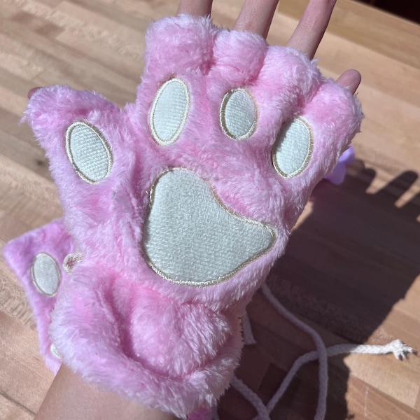 Baby Pink Pet Play Fingerless Gloves - Animal Paw Gloves - Cosplay Costume Paws