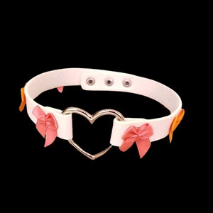 White Heart Choker, Adjustable Pet Play Heart Collar, Sexy Soft PU Leather Collar