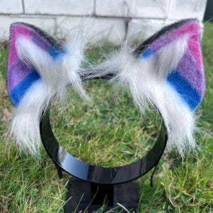 Pride Pet Play Animal Ears - Bisexual Kitten Cosplay Ears - LGBTQ Pet Play Bendable Ears - Genderfluid Costume Ears