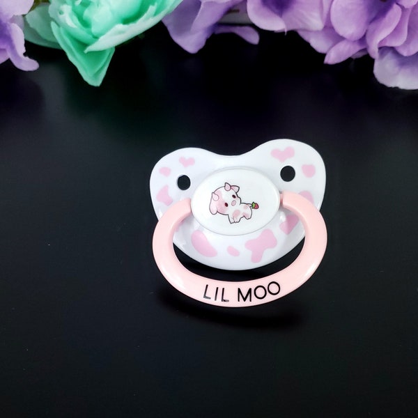 Adult Pacifier - Pink Cow ABDL Adult Baby Pacifier for Soothing and Age Regress | Strawberry Cow Themed Little Space Cosplay Accessories