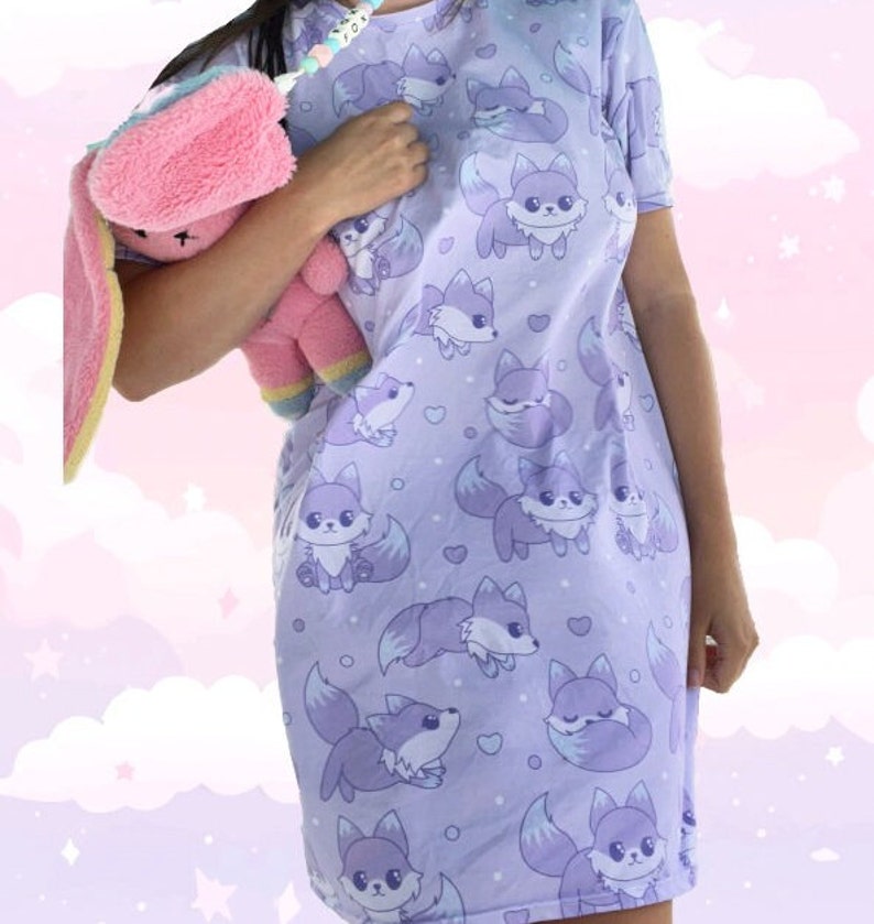 Galaxy Fox Night Gown Sleep Wear T-shirt dress image 4