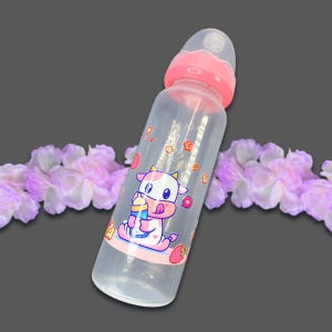 ABDL Bottle - Adult Size Baby Bottle - Large Teat Baby Bottle - Strawberry Cow Little Space Accessories