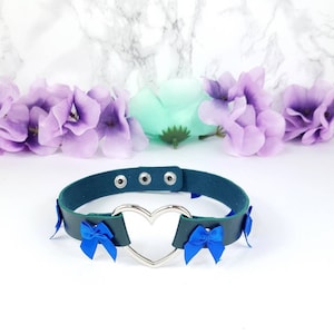 Groene en blauwe hartchoker, verstelbare halsband voor huisdier, sexy zachte PU-leren halsband