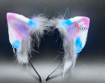Colorful Pet Play Animal Ears - Kitten Cosplay Ears - LGBTQ Pet Play Bendable Pony Ears - Pride Costume Ears