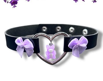 Gummy Bear Pet Play Collar - Heart Choker Necklace - Kitten Pet Play Choker - Kawaii Punk Choker