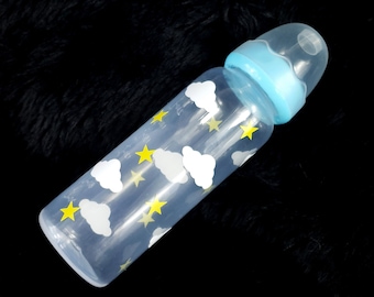 ABDL Bottle - Adult Size Baby Bottle - Large Teat Baby Bottle - Clouds and Stars Theme Little Space Accessories